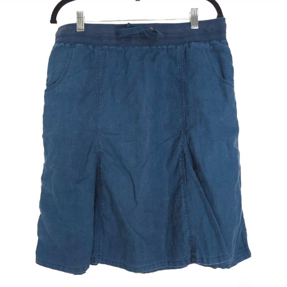 J Jill Womens Skirt Vtg 90s Y2K Blue Linen Drawstring Waist Pleated Midi Size S